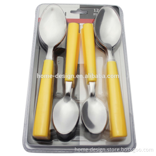 2016 hot sale stainless steel plastic handle cutlery set wholesale 12pcs